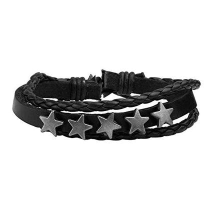 6-12PCS Braided Faux Leather Bracelet Punk Cuff Wrap Bracelets for Men Women Adjustable - color: B:6pcs