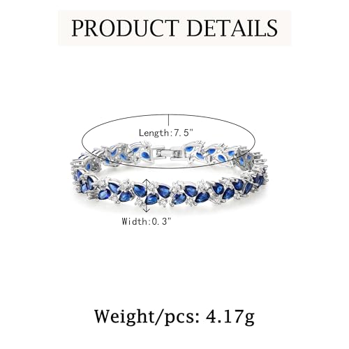 Crysdue Marquise Teardrop Cubic Zirconia Wedding Bridal & Prom Tennis Bracelets for Brides Bridesmaids, Silver/Gold/Rose Gold Plated Bracelet Gifts for Women - style: A_Blue Silver Tone 7.5"