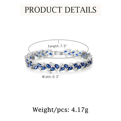 Crysdue Marquise Teardrop Cubic Zirconia Wedding Bridal & Prom Tennis Bracelets for Brides Bridesmaids, Silver/Gold/Rose Gold Plated Bracelet Gifts for Women - style: A_Blue Silver Tone 7.5"