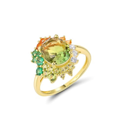 Santuzza Sterling Silver Gemstone Flower Ring for Women - color: [A]Sunflower-Green