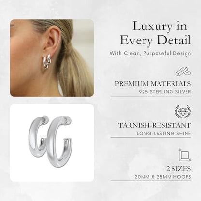 Small Gold Hoop Earrings for Women | 18K Gold Plated Non Tarnish Hoops, Classic Polished Huggie Earrings, 925 Sterling Silver Base, Twist Hoop. (4x20mm & 4x25mm, 3x15mm & 3x20mm) - color: Silver, size: Polish Hoop (4x20mm & 4x25mm)