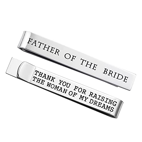 Father of the Bride and Groom Gifts - Wedding Tie Clips for Groomsmen From the Bride - Stainless Steel Tie Bars - color: Father of The Bride-Thank Raising Woman