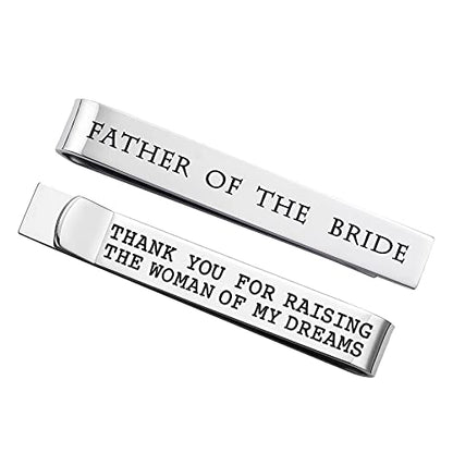 Father of the Bride and Groom Gifts - Wedding Tie Clips for Groomsmen From the Bride - Stainless Steel Tie Bars - color: Father of The Bride-Thank Raising Woman