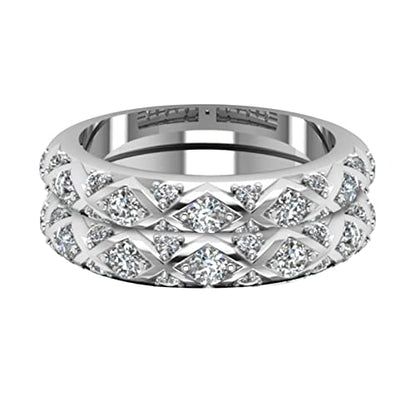 Women 2PCS Inlaid Zircon Proposal Rings Set Heart Shaped Simulated Diamond Elegant Ring Bridal Wedding Band (Sliver, 8) - color: Sliver, size: 8