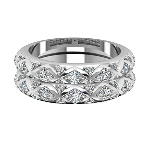 Women 2PCS Inlaid Zircon Proposal Rings Set Heart Shaped Simulated Diamond Elegant Ring Bridal Wedding Band (Sliver, 12) - color: Sliver, size: 12