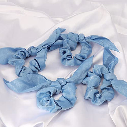 Ondder Hair Scrunchies with Bow Ribbon, Blue Elastic Pony Tails Hair Ties for Women and Girls, 15 Pcs - color: Blue