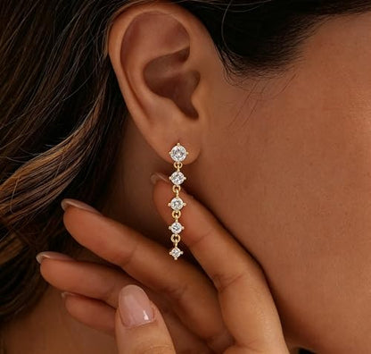 Dangle Earrings for Women, Dainty Teardrop Drop Earrings 14K CZ Flower Gold Earrings for Women Trendy Bridal Earring Set Hypoallergenic Stud Dangly Earring Stack Wedding Prom Fashion Jewelry - color: 5cz drop earrings