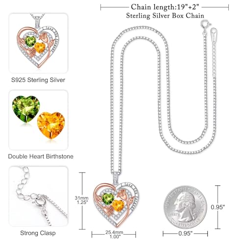 Iefil Heart Birthstone Necklace for Women - Double Birthstone Jewelry | 925 Sterling Silver, Gift Box Packaging, Anniversary Birthday Gifts for Women Wife Mom - color: 08-11-Aug-Nov Birthstone