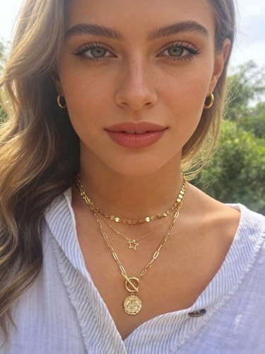 18k Gold Plated Chain Link Necklace for Women, Baroque Pearl/Compass Pendant Necklace - color: Iris Flower