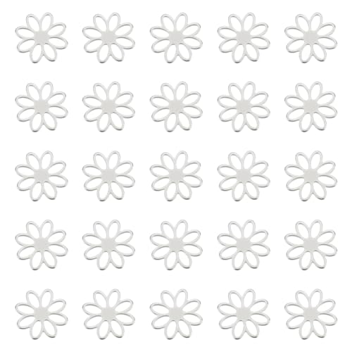 UNICRAFTALE 30Pcs Stainless Steel Connector Charms Flower Linking Pendants Metal Hollow Charm Bracelet Connector Charm Small Flower charm for Earring Necklace Jewelry Making