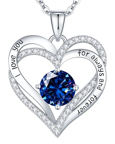 CDE S925 Silver Engraved Forever Love Heart Birthstone Necklaces for Women | 5A CZ,Hypoallergenic,Nickel-Free & Lead-Free Pendant,Anniversary Christmas Wedding Birthday Gift for Wife Girlfriend - color: 09-Sept, style: White Gold Plated
