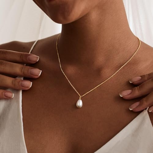 Ritach Pearl Necklaces for Women - Real Gold Plated Dainty Pearl Necklace Daisy Round Drop Pearl Choker Necklace Layered Gold Necklace for Women Teen Girls Bridesmaid Wedding Birthday Gifts - style: Gold-Drop Pearl