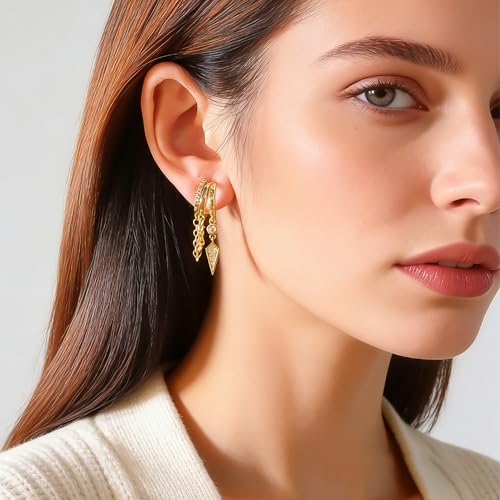 YOQUCOL Gold Plated Y2K Clip On Hoop Earrings for Women,Sweet Cool Edgy Trendy Layered Hoop with Tassel Chain Dangle, Non Pierced Jewelry Gifts - color: Arrow