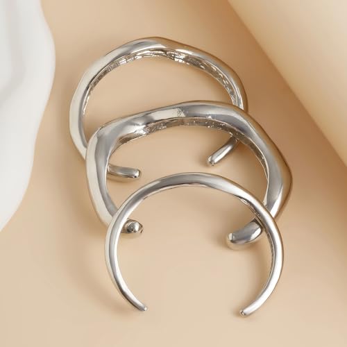 Frodete Chunky Gold Bangles for Women Non Tarnish Chunky Wide Cuff Bracelets Silver Cuff Bangle Bracelet Trendy Statement Minimalist Jewelry Gifts - color: A36:silver bangles