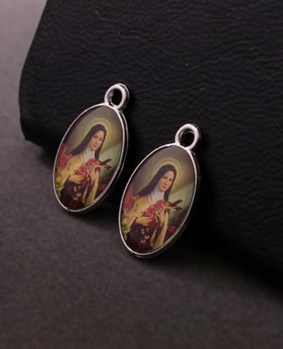 Saint Therese of Lisieux/Saint Mother Teresa of Calcutta/Divine Mercy Jesus/Mater Dolorosa Patron Saint Medal Charm Pendant for DIY Rosary Necklace Bracelet Jewelry Making Part - color: 30pcs-Enamel St. Therese