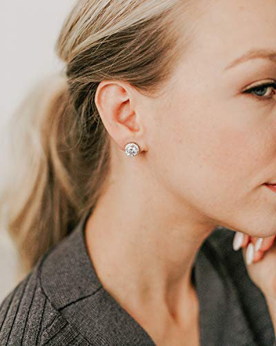 SWEETV Cubic Zirconia Stud Earrings, 8mm Round Cut, Rhinestone Hypoallergenic Earrings for Women & Girls | 9mm Round Cut Hypoallergenic 925 Sterling Silver Stud Earrings for Bridal Bridesmaid Prom Weddings Parties,Silver - color: 01.Silver