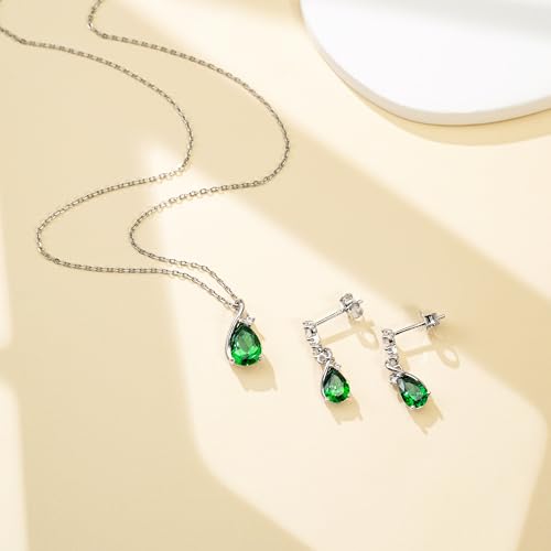 immobird 925 Sterling Silver Infinity Birthstone Jewelry Set Teardrop | Birthstone Necklace and Earring Set, Small Pear-shape Pendant, Drop Earring, Timeless Gift for Her, Daily Wear, Nice Gift Box - color: 05-May.