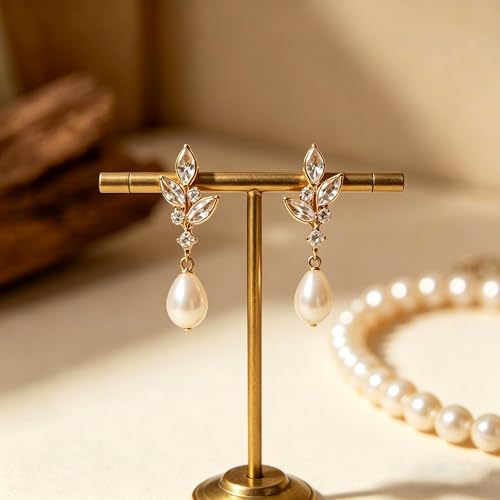 Pearl Earrings for Women, 14k Gold Plated Trendy Diamond Pearl Drop Earrings Hypoallergenic Dainty Bridal Gifts Wedding jewelry for Women - color: Silver-Pearl Style G