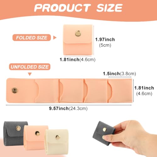3 Pack Mini Travel Jewelry Organizer Roll, Foldable PU Jewelry Pouches | Snap Closure Anti-Tangle Storage for Earrings, Rings and Necklaces, Compact Gift for Women, 1.97 x 1.81 in Folded