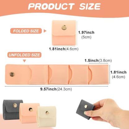 3 Pack Mini Travel Jewelry Organizer Roll, Foldable PU Jewelry Pouches | Snap Closure Anti-Tangle Storage for Earrings, Rings and Necklaces, Compact Gift for Women, 1.97 x 1.81 in Folded