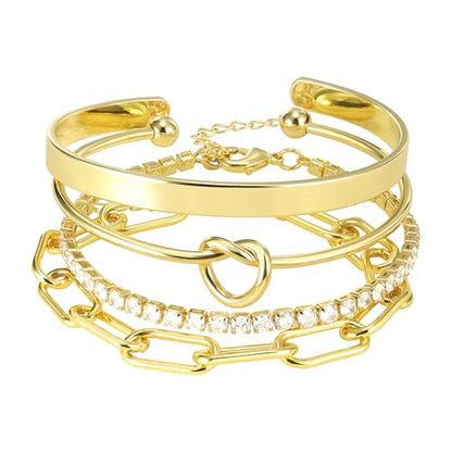 Gold Bracelets Stack Jewelry for Women Non Tarnish Waterproof | 14K Gold Plated Bangle Cuff Bracelet Set Accessories - color: Gold, style: Style C