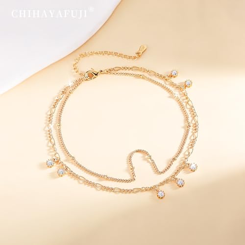 Sterling Silver Ankle Bracelets for Women 14K Gold Waterproof Layered Braided Chain Knot Charm Stackable Adjustable Non Tarnish Nickel Free Anklets Bracelet for Summer Beach Jewelry - color: goldD