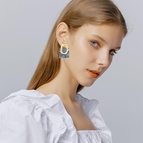 70s 80s Acrylic Hollow Round Geometric Dangle Drop Earrings Retro Square Oval Stud earrings For Women - style: Grey