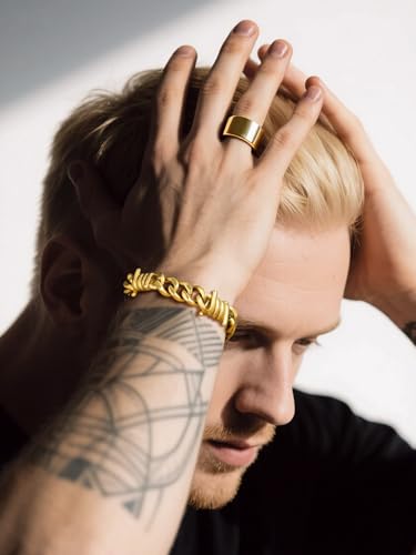 Bandmax Barbed Wire Chain Bracelets for Men Women Stainless Steel/Black/Gold Thorn Cuban Link Bracelet Adjustable Punk Emo Style Jewelry Gift - color: 12 12MM-Gold Plated