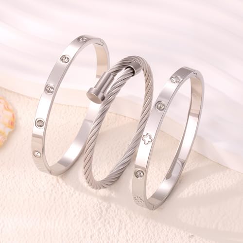 Camhanno Stackable Silver Bracelets for Women Stainless Steel Love & Friendship Bangle, Mothers Day Valentines Birthday Christmas Jewelry Gifts for Mom Her Wife Grandma - style: Style 9