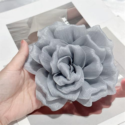 Flash Camellia Flower Brooch Pin for Women Men Elegant Texture Fabric Dahlia Rose Floral Brooches Lapel Pins Dainty Wedding Holiday Party Costume Dress Accessories Jewelry - color: Light Grey