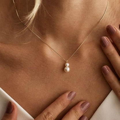 Gold Pearl Necklaces for Women Trendy, 14K Gold Plated Dainty Necklace Simple Layered Pearl Necklaces for Women Trendy Wedding Birthday Jewelry - color: 3-Two Pearl