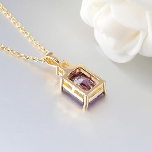 CiNily Rectangular Crystal Necklace for Women Trendy, Pendant Necklace with Chain 14K White Gold | Gold Plated Multicolor Birthstone Pendant Necklaces Boho Jewelry for Christmas Birthday Wedding - color: Gold-Purple cz