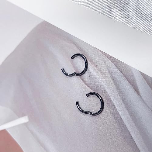 5Pairs Surgical Stainless Steel 16G Sleeper Cartilage Daith Tiny Small Hoop Earrings Mini Septum Hinged Clicker Nose Ring Helix Tragus Piercings Unisex Fashion Huggie Hoops Set 6-14MM - color: Black
