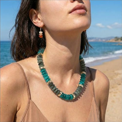 RISHEGAE Chunky Beaded Necklace for Women Boho Resin Beaded Choker Necklace Adjustable Surfer Beach Strand Necklaces Gold Handmade Acrylic Beads Jewelry Gift for Women - color: Style 1dark green