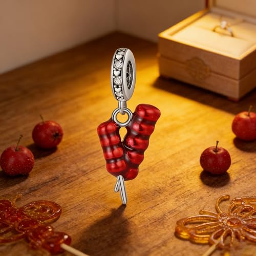 S925 Sterling Silver Cute Bead Charm for Pandora Bracelets and Necklaces | Lucky Clover Cute Animal Pink Bow Cherry Butterfly Pendant Bead Charms Jewelry Making Gifts for Women Valentines Mother's Day - style: Bingtanghulu pendant