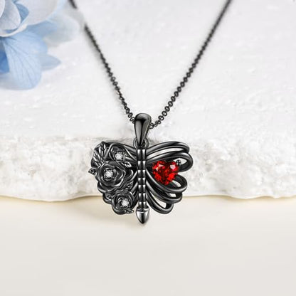 Halloween Necklace 925 Sterling Silver Black Rose Rib Cage Heart Pendant Necklace Halloween Jewelry Gifts for Women Gothic Party - style: Cage Heart