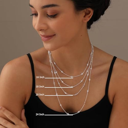LeCalla 925 Sterling Silver CZ Station Necklace for Women | Italian Round Cubic Zirconia Station Chain Necklace (16, 18, 20, 24 Inches) - color: Sterling Silver, size: Length 24 Inches (Women's Opera Length)