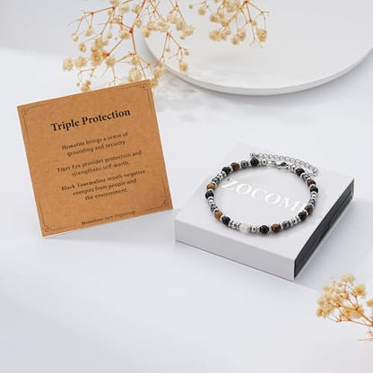 Zocomi Natural Healing Crystal Bracelet for Women, Anxiety Relief Triple Protection 7 Chakras Jewelry Gift for Friends Daughter Mom 6.5+2 Inches - color: Triple Protection