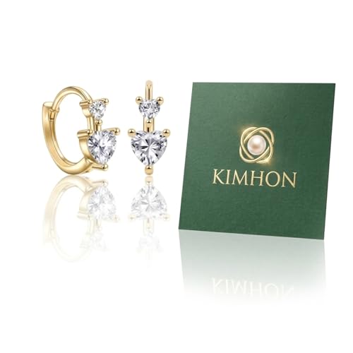 18K Gold Plated Hoop Earrings for Women,14mm Small Minimalist Heart CZ Huggie Hoops,Jewelry Gift for Her
