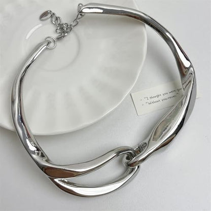 Chunky Gold Necklace Big Statement Chunky Necklace for Women African Tribe Wide Metal Choker Necklaces Jewelry - color: 07 Silver