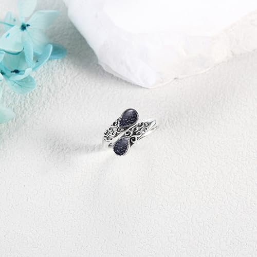 Ring for Women Sterling Silver Adjustable Band Open Rings Jewelry Gifts for Girls - style: Blue Sandstone