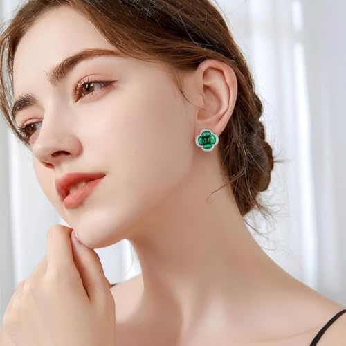 Green/Blue Zircon 4-Leaf Clover Jewelry Set – Necklace, Ring, Earrings – Women's Wedding & Evening Gift for Wife, Girlfriend, Mother – Comes with Gift Box - color: Green Earrings