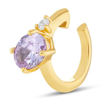 MILLA Ear Cuffs Non Piercing, Birthstone Jewelry, 14K Gold Plated over 925 Sterling Silver Half Hoop Dainty Earrings for Women Trendy with CZ Stones, Lightweight and Hypoallergenic - color: 06 June - Lavender