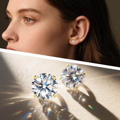 Limerencia Moissanite Internal Thread 18G Titanium Earrings, Hypoallergenic F136 Titanium Flat Back Piercing Studs, VVS1 Lab-created Moissanite Studs for Women Men Tragus Helix Cartilage Conch Labret - color: Gold, size: 6mm-1.6ct(0.8ct Each)