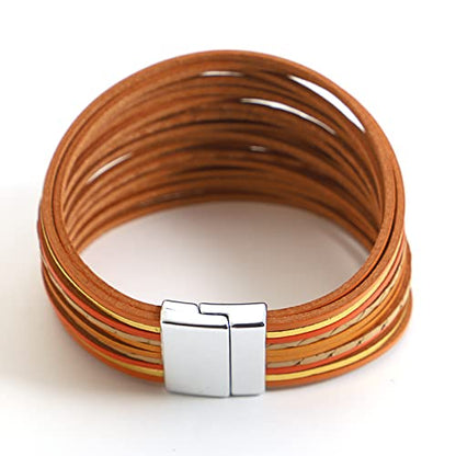 hotoo Leather Wrap Bracelet for Women - color: Orange Leather Bracelets