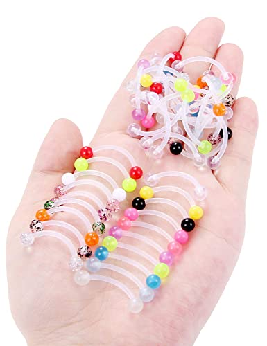 Prjndjw 14G 16mm 48Pcs Glow in The Dark Flexible Plastic Acrylic Curved Barbell Snake Eyes Tongue Nipple Ring Body Piercing Jewelry Retainer for Women Men