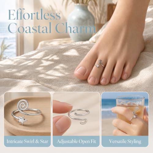 2Pcs Silver Toe Rings for Women Adjustable Open Toe Ring Set Comfort Fit Knot Design Non Tarnish Foot Jewelry Big Toe Rings Set Silver Toe Accessories