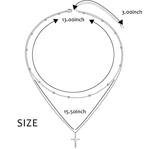 Yearace Choker Necklaces for Women S925 Sterling Silver Sideways Cross/Butterfly/Handcuffs/Infinity Interlocking/Chakra Choker Necklace Dainty Sideways Cross Necklace Jewelry Gift - style: Layered Cross 15.5+13+3''