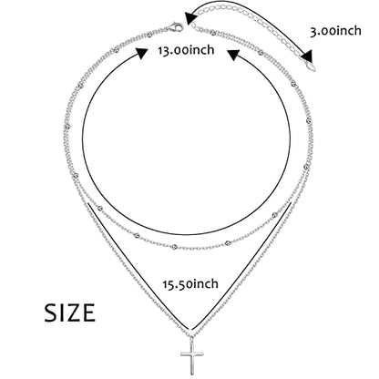 Yearace Choker Necklaces for Women S925 Sterling Silver Sideways Cross/Butterfly/Handcuffs/Infinity Interlocking/Chakra Choker Necklace Dainty Sideways Cross Necklace Jewelry Gift - style: Layered Cross 15.5+13+3''