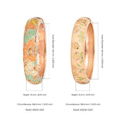 UJOY Cloisonne Indian Bangle Colored Crystal Plated Hinge Cuff Bracelet Hollowed Bird Enamel Jewelry Gift 55C49 - color: A09-2 Pcs/set-Butterfly-Yellow